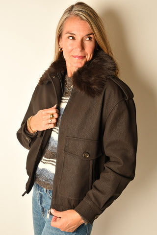 MIKAYA REMOVABLE FAUX FUR COLLAR JACKET