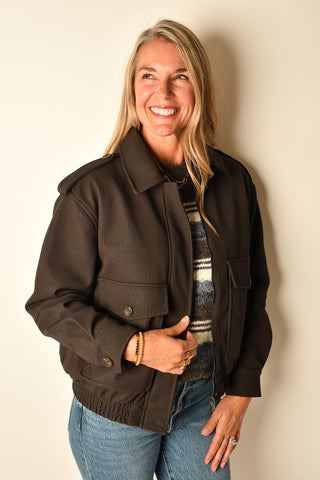 MIKAYA REMOVABLE FAUX FUR COLLAR JACKET