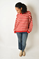 STRIPE RED CREW SWEATER