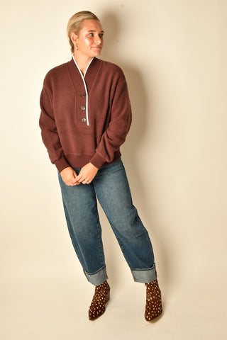 BRENNA BUTTON NECK FLEECE