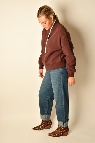 BRENNA BUTTON NECK FLEECE