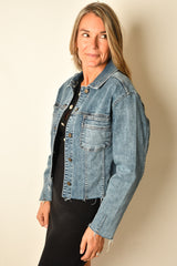 FRAYED HEM UTILITY DENIM JACKET