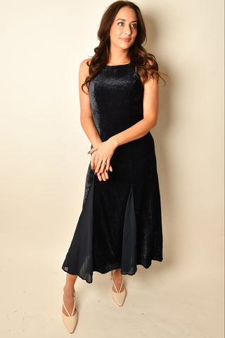 VELVET CHIFFON MAXI DRESS