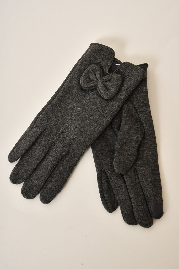 KNIT BOW CHARCOAL GLOVE