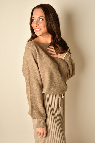 COZY TAUPE BOATNECK DOLMAN SWEATER