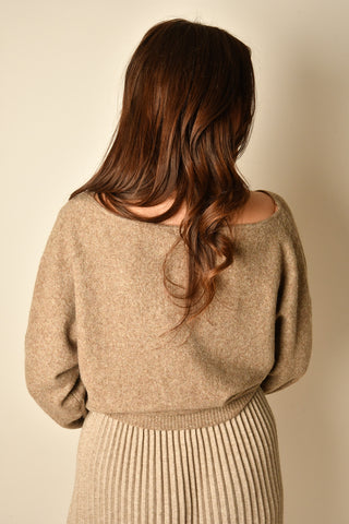 COZY TAUPE BOATNECK DOLMAN SWEATER