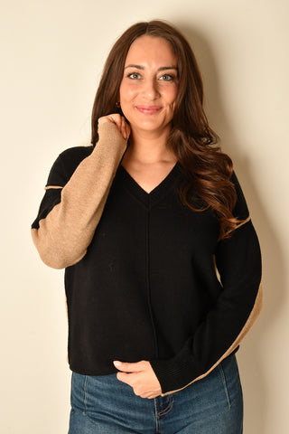 FIORE COLOR BLOCK EXPOSED SEAM SWEATER