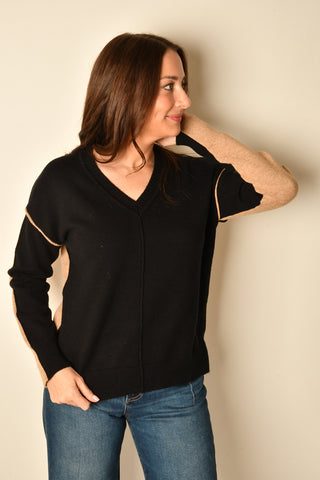 FIORE COLOR BLOCK EXPOSED SEAM SWEATER