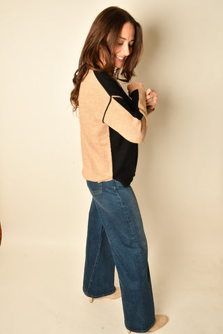 FIORE COLOR BLOCK EXPOSED SEAM SWEATER