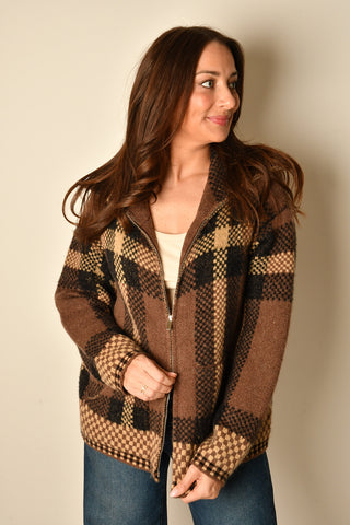 CYPRESS PLAID ZIP KNIT JACKET