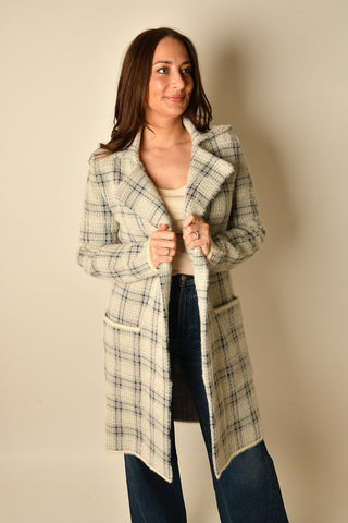 MARLO SOFT GREY & NAVY PLAID COAT
