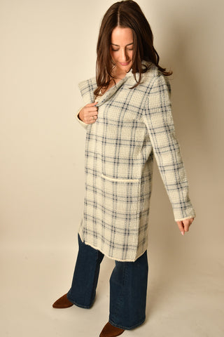 MARLO SOFT GREY & NAVY PLAID COAT