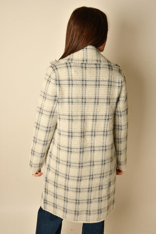 MARLO SOFT GREY & NAVY PLAID COAT