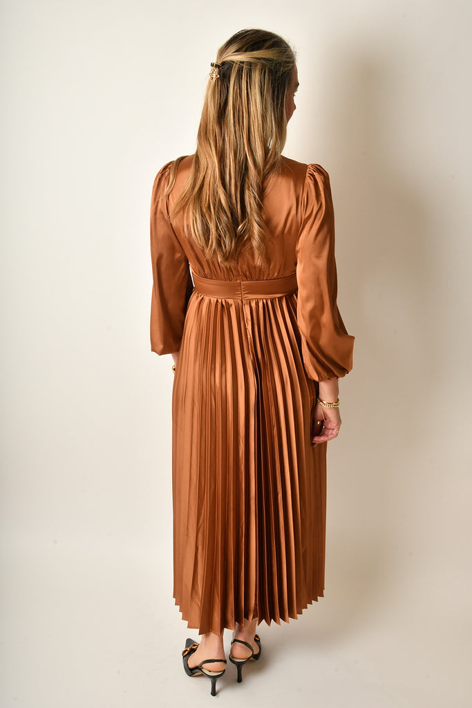 SATIN PLEATED MIDI DRESS