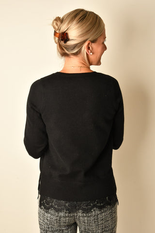 ELORA LACE TRIM V-NECK SWEATER