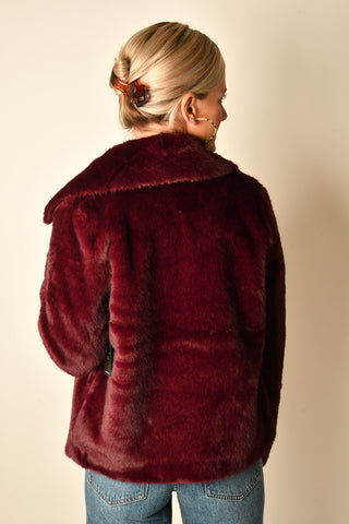 OXBLOOD FAUX FUR JACKET