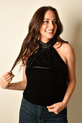VELVET BUBBLE HEM HALTER