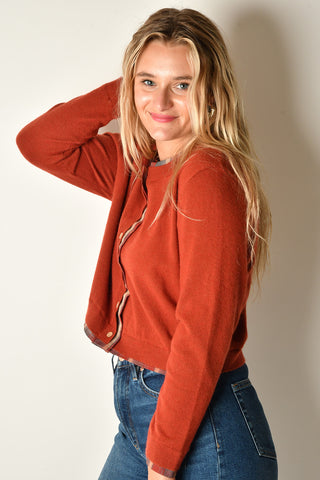 AUTUMN PLAID TRIM CARDIGAN