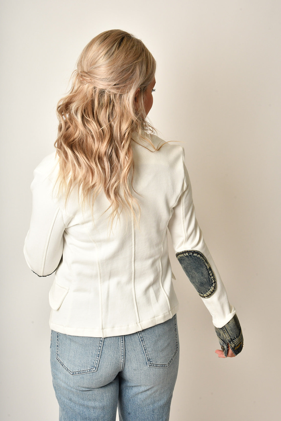 MIXED MEDIA DENIM BLAZER