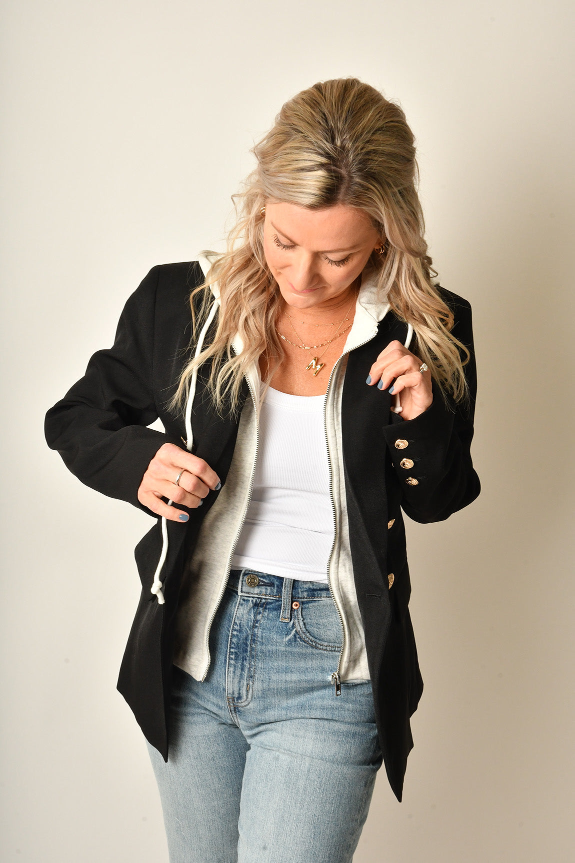 DOUBLE BREAST HOOD BLAZER