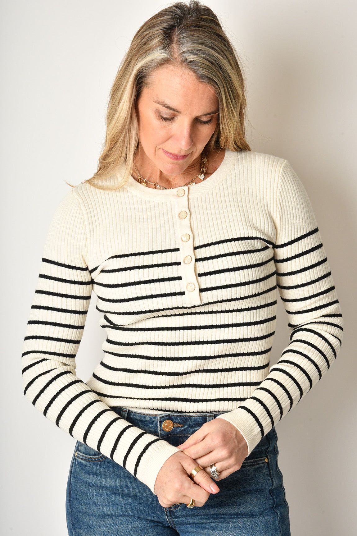 STRIPE HENLEY SWEATER + colors