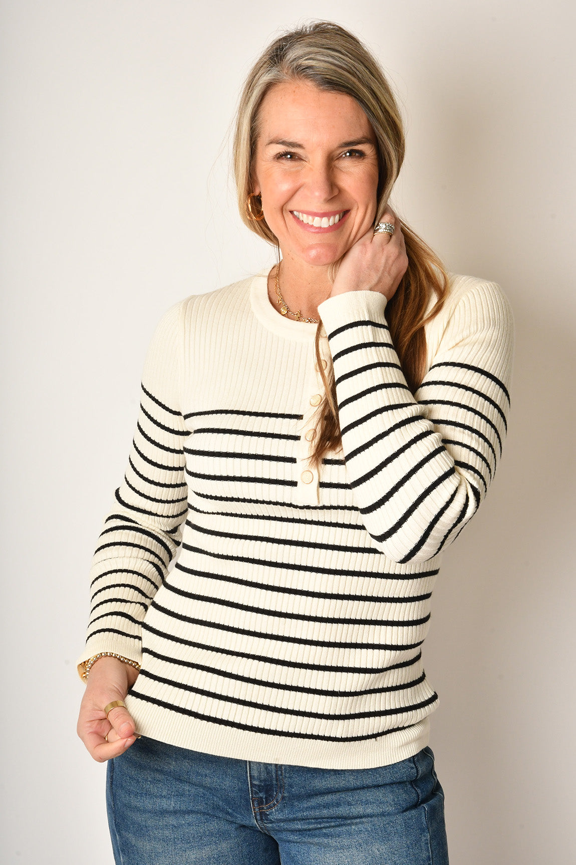 STRIPE HENLEY SWEATER + colors