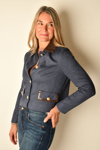 "LEATHER" TRIM SUEDE JACKET
