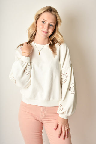 ROSE EMB SWEATSHIRT