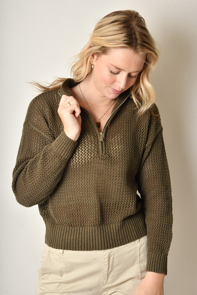 OPEN KNIT HALF ZIP