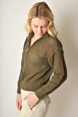 OPEN KNIT HALF ZIP