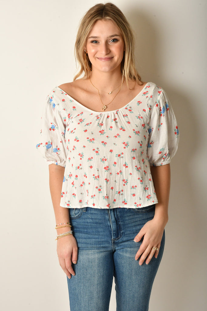 TIE BACK DITSY PRINT TOP