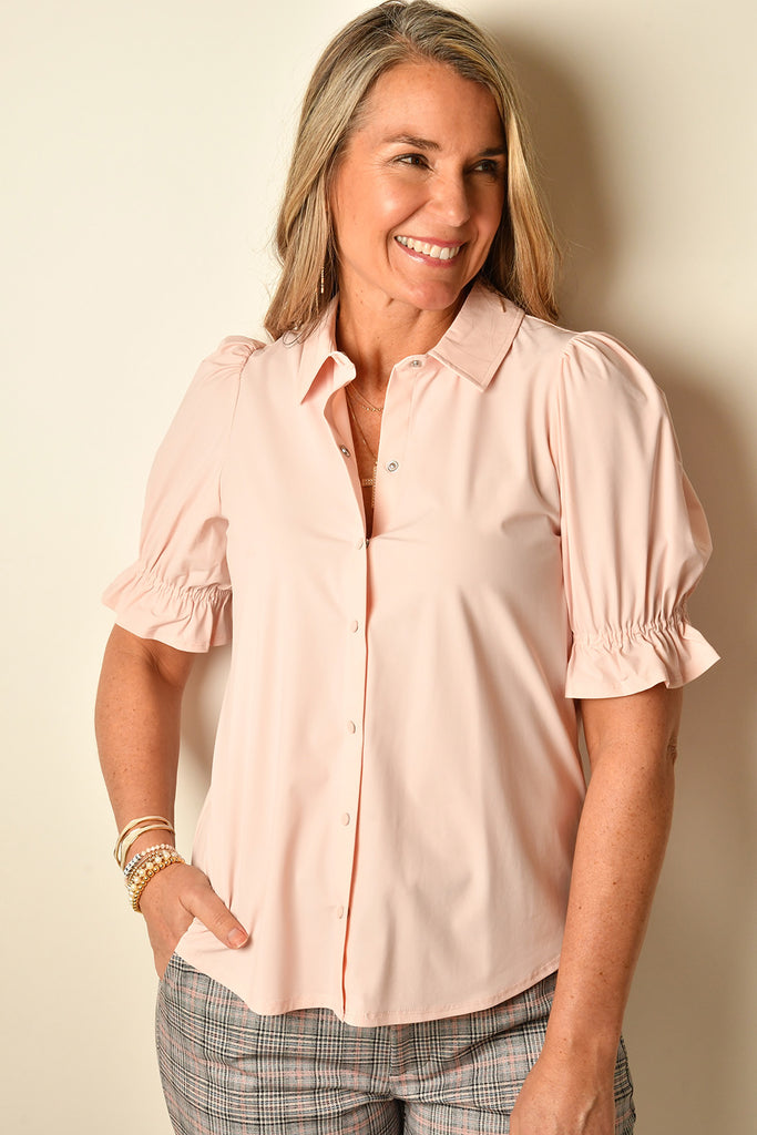 ELBOW PUFF SLEEVE SNAP SHIRT