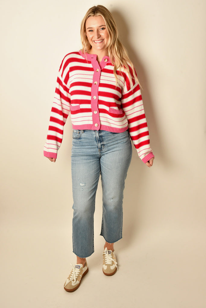 STRIPE BUTTON UP CARDIGAN