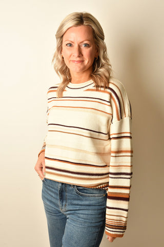 COFFEE STRIPE CREW SWEATER