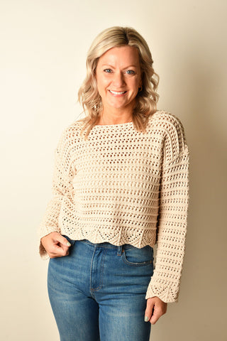 SCALLOP HEM BOATNECK SWEATER