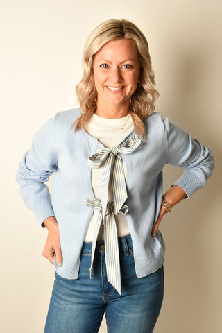 STRIPE BOW CARDIGAN