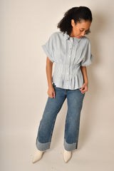 STRIPE CINCHED WAIST BLOUSE