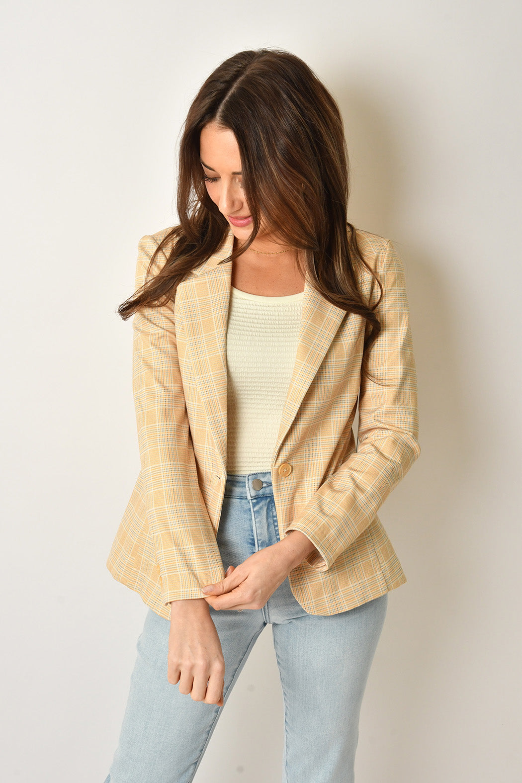GOLD PLAID FITTED BLAZER