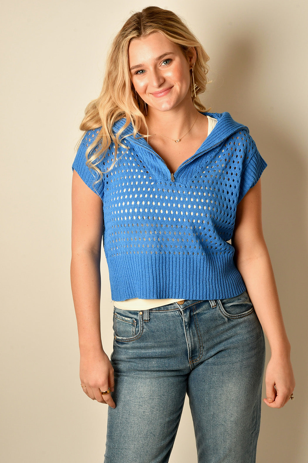 OPEN KNIT ZIP SWEATR 2 colors