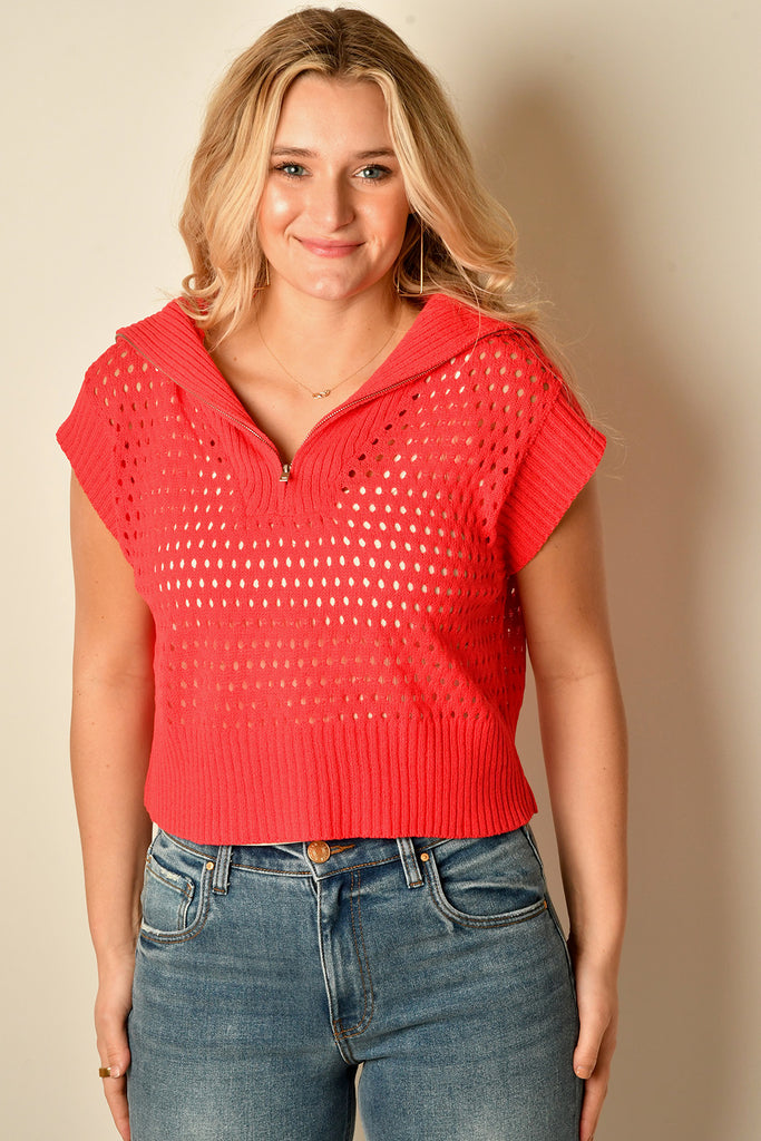 OPEN KNIT ZIP SWEATR 2 colors