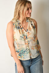 SHEER FLORAL SLEEVELESS BLOUSE