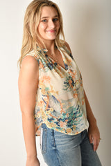 SHEER FLORAL SLEEVELESS BLOUSE