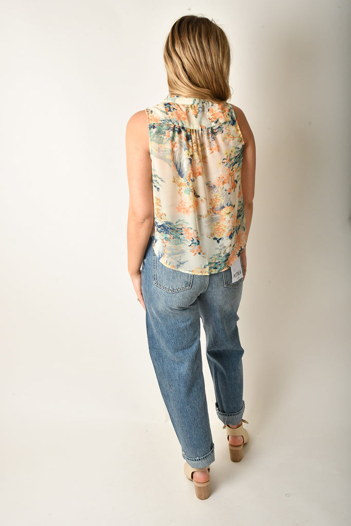 SHEER FLORAL SLEEVELESS BLOUSE