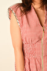 GINGHAM RUCHED WAIST DRESS