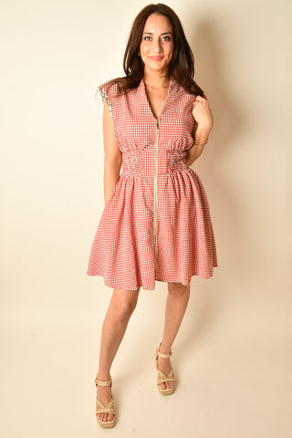 GINGHAM RUCHED WAIST DRESS