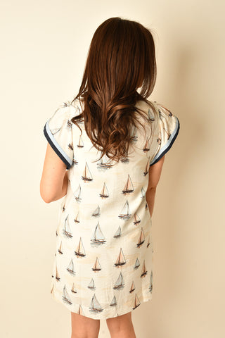 FLUTTER SLEEVE SAILBOAT DRESS