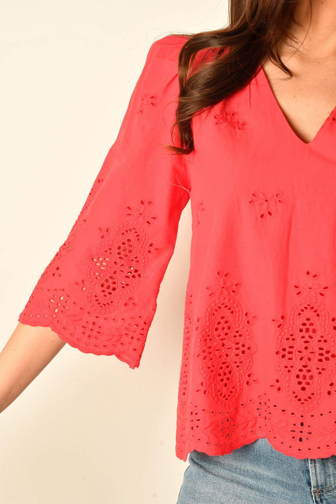 3/4 SLEEVE EYELET TOP