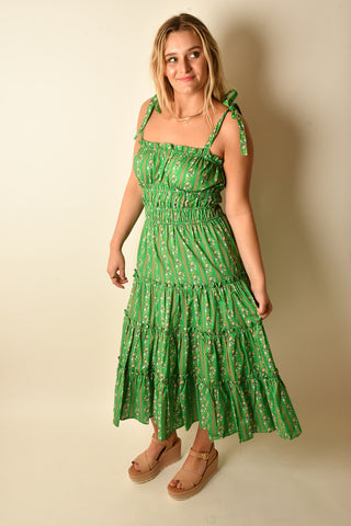 EMERALD BLOOM MIDI DRESS