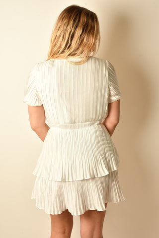 PLEATED TIERED MINI DRESS