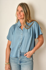 HALF SLEEVE SHIRRED BLOUSE